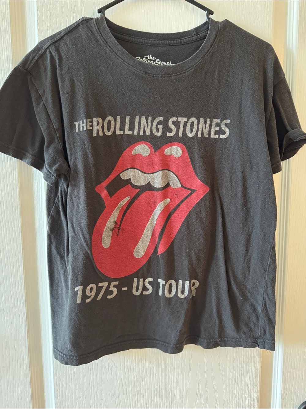 The Rolling Stones Black Women’s Tee with Red Tongue Graphic